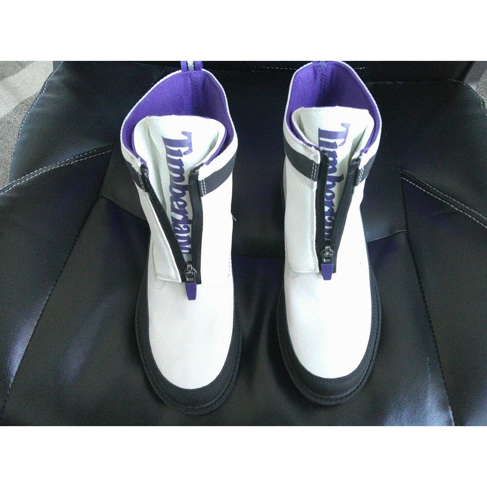 NEW Timberland White Black Leather Front Zip Waterproof Boots Purple Sz 7 A2JTV